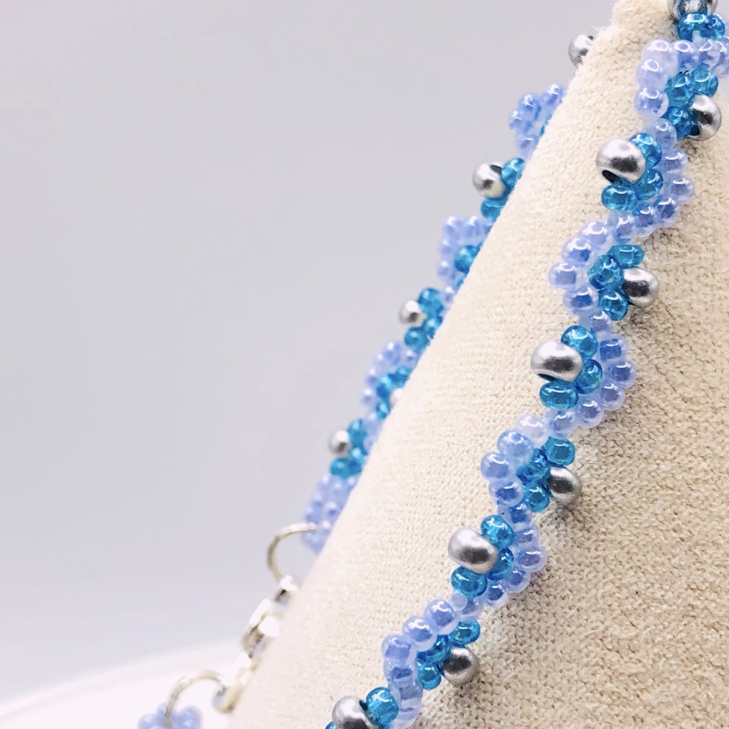 Light Blue Beaded Bracelet Silver Accents Fashion Minimalist New
